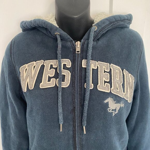 UWO Western Mustangs Navy Blue Vintage / Y2K Zip Up‎ Hoodie Size Small - Picture 2 of 9
